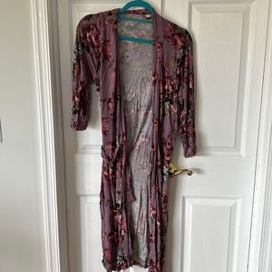 Purple floral hospital robe and matching swaddle for baby